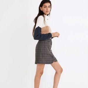Madewell Wool Button-Front Mini Skirt in Windowpane